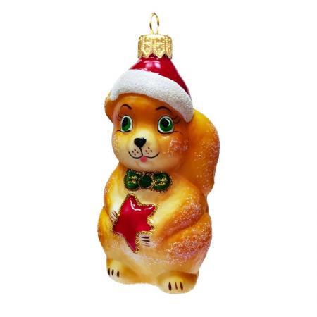 Елочная игрушка Белка со звездой стекло в ассортименте (высота 6 см)